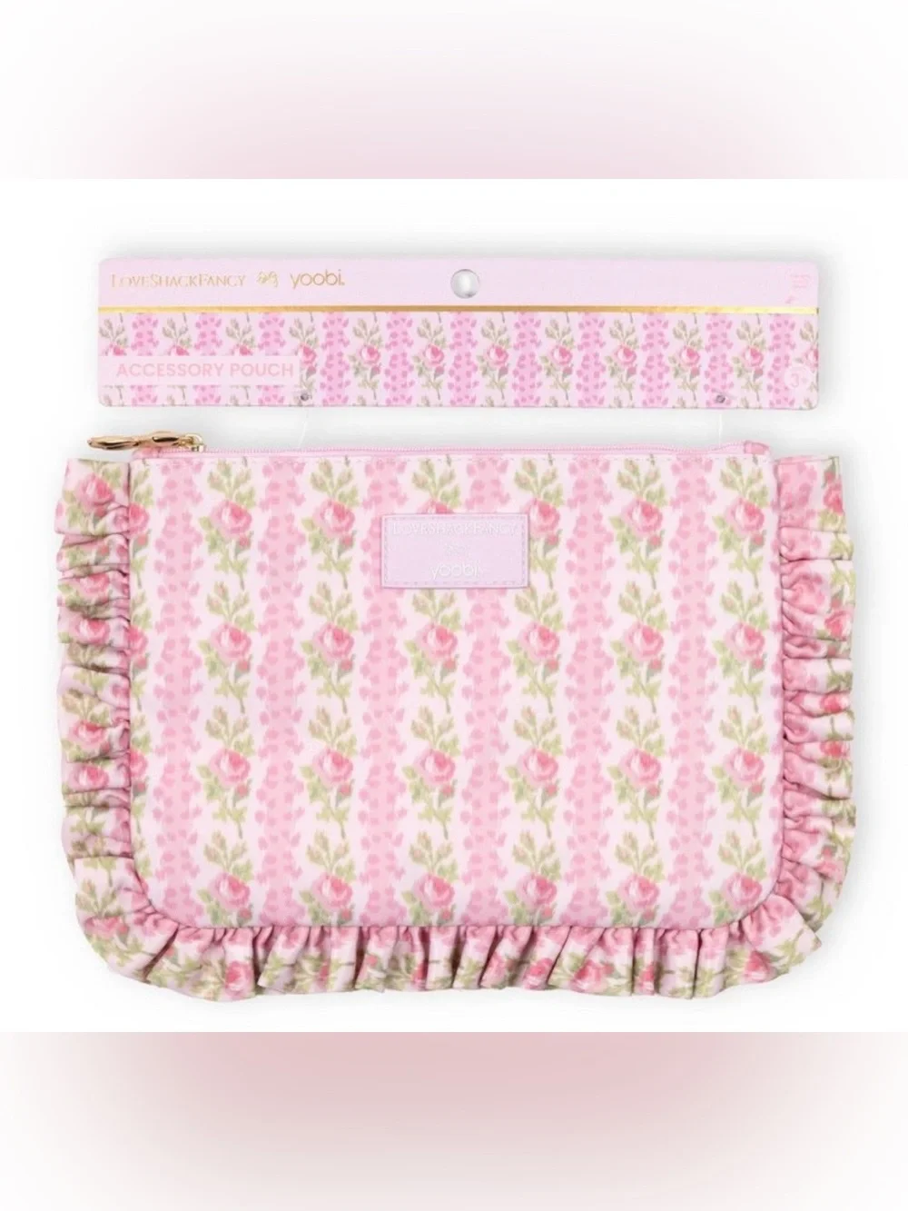 LoveShackFancy Blooming Pencil/Makeup Case Zip Ruffles StrawberryMacaroon - NWT